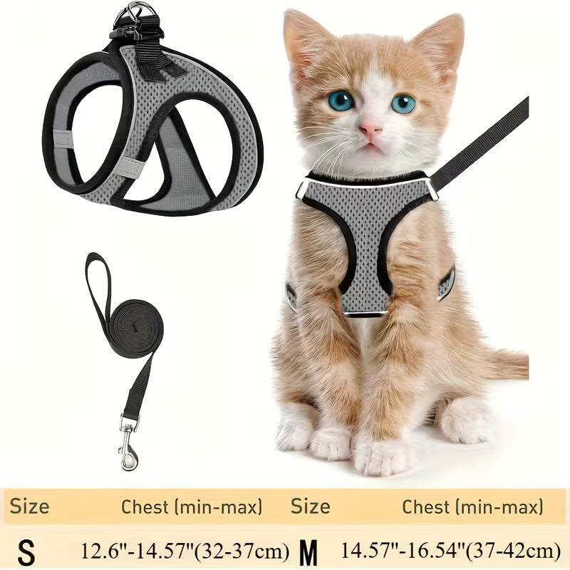 Escape-Proof Adjustable Reflective Mesh Pet Harness Set