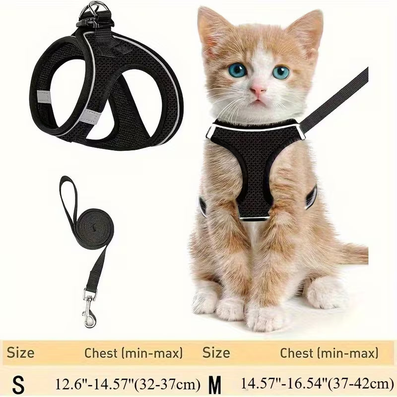 Escape-Proof Adjustable Reflective Mesh Pet Harness Set