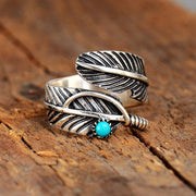 🔥 Last Day Promotion 49% OFF🎁Boho Feather Turquoise Adjustable Ring