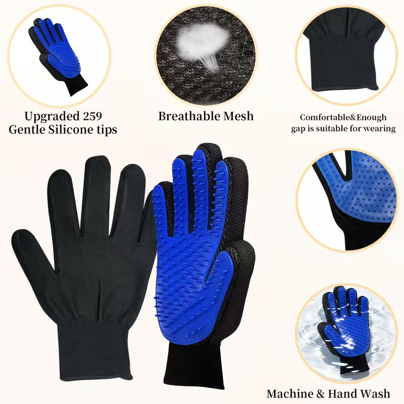 Pet Grooming Deshedding Massage Gloves 2-Pack