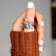 🔥 Last Day Promotion 49% OFF🎁Boho Feather Turquoise Adjustable Ring
