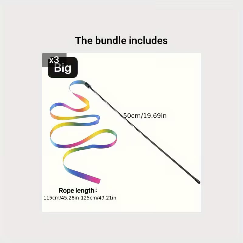 Double-Sided Rainbow Ribbon Wand Cat Toy