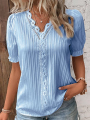 🛒49%OFF🔥V Neck Plain Lace Elegant Shirt（Buy 2 Free Shipping）