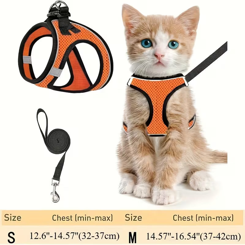 Escape-Proof Adjustable Reflective Mesh Pet Harness Set
