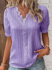 🛒49%OFF🔥V Neck Plain Lace Elegant Shirt（Buy 2 Free Shipping）